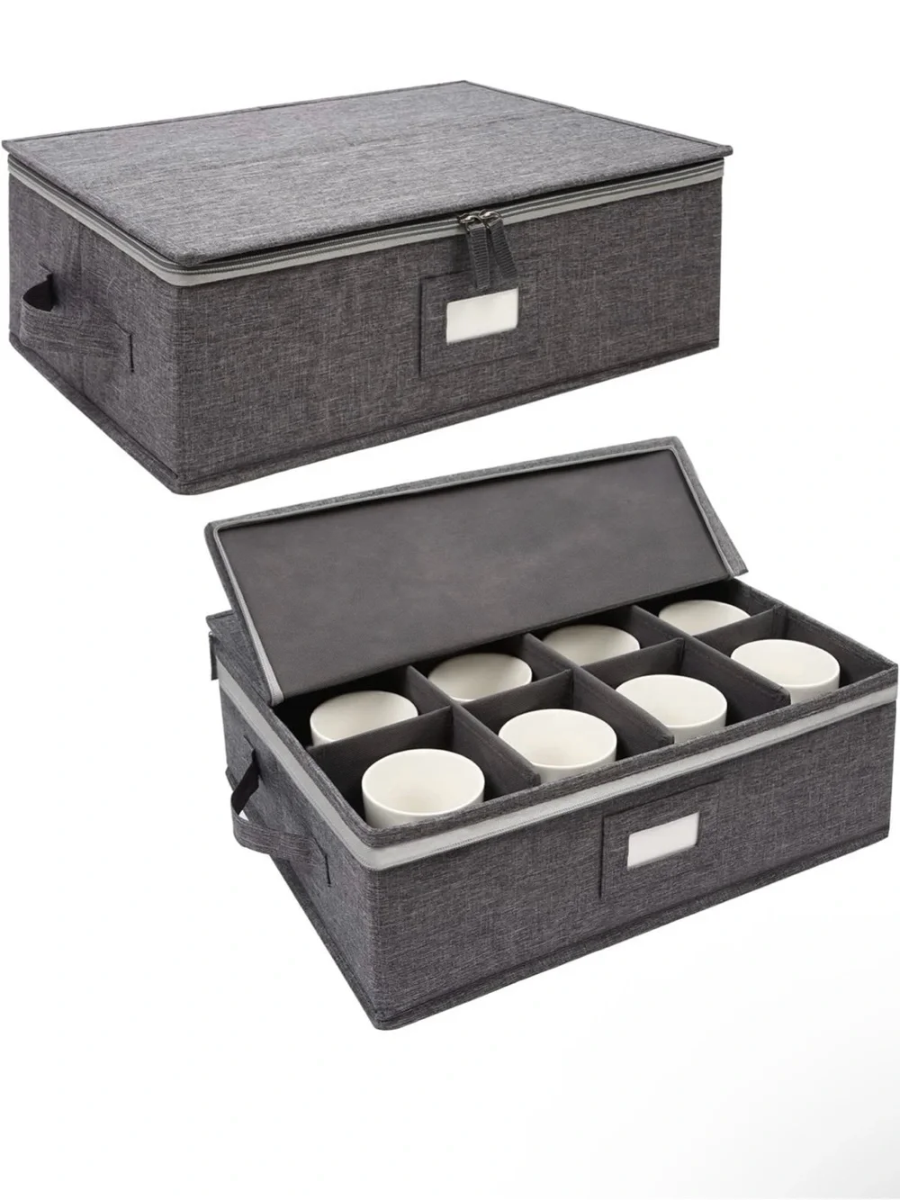 Gray Fabric Tableware Storage Case with Removable Dividers